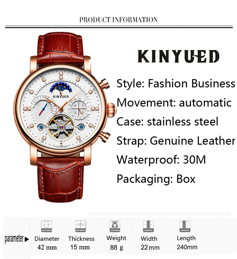 Luxury Brand KINYUED Automatic - Tourbillon Movement Watch review and price